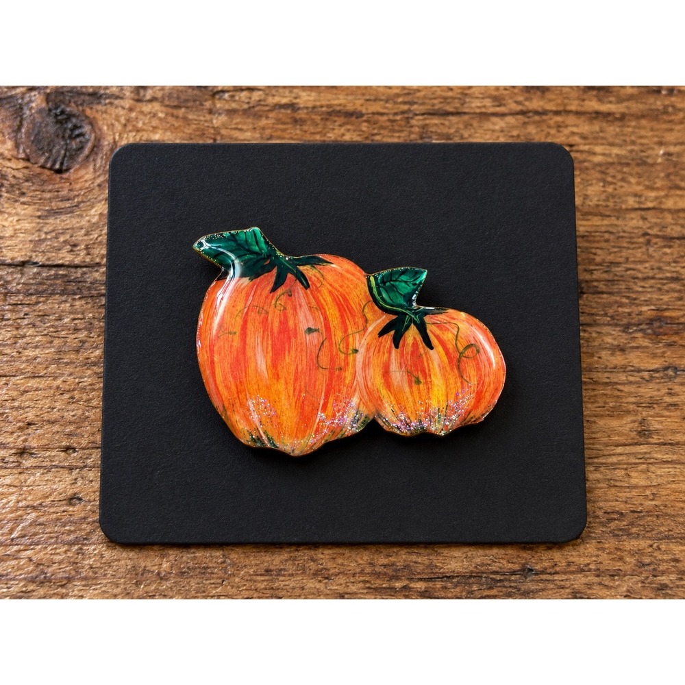 Handmade Pumpkin Duo Brooch Orange Autumn Fall Harvest Thanksgiving Pin